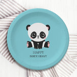 Assiettes En Carton Monogram Cute Panda Personnalisé Bubble Gum Bleu<br><div class="desc">Un mignon ours de panda assis par terre sur un arrière - plan bleu gomme à bulles. Personnalisez avec votre monogramme et nom ou supprimez du texte dans les zones de texte sans nom.</div>