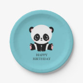 Assiettes En Carton Monogram Cute Panda Personnalisé Bubble Gum Bleu (Devant)