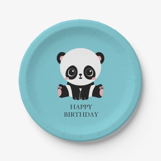 Assiettes En Carton Monogram Cute Panda Personnalisé Bubble Gum Bleu (Devant)