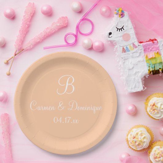 Assiettes En Carton Monogram name date Deep peach (Fête)