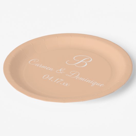 Assiettes En Carton Monogram name date Deep peach (Angle)