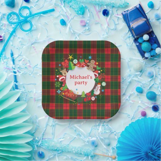 Assiettes En Carton Monogram Winter Holiday Christmas Scottish Pattern (Fête)