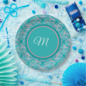 Assiettes En Carton Monogramed Teal Pattern Napkins (Fête)