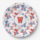 Assiettes En Carton Monogramme 4 juillet Chiens À Ballons (Devant)