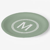 Assiettes En Carton Monogramme à cadre rond vert Sage moderne (Angle)