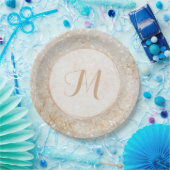 Assiettes En Carton Monogramme à étincelles blanc et or (Fête)