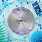 Assiettes En Carton Monogramme à Parties scintillant violet métallique (Fête)