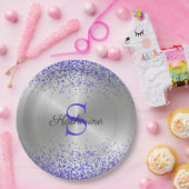 Assiettes En Carton Monogramme à Parties scintillant violet métallique (Fête)