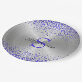 Assiettes En Carton Monogramme à Parties scintillant violet métallique (Angle)