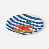 Assiettes En Carton Monogramme à rayures bleu chic (Angle)