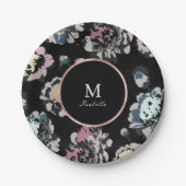 Assiettes En Carton monogramme abstrait noir classique moderne (Devant)