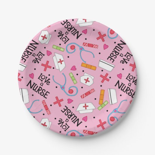 Assiettes En Carton Monogramme Aimer Une Infirmière Whimsy Art Rose (Devant)