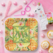Assiettes En Carton Monogramme Ananas Fleurs verdure (Fête)