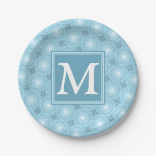 Assiettes En Carton Monogramme ange bleu cercles motif