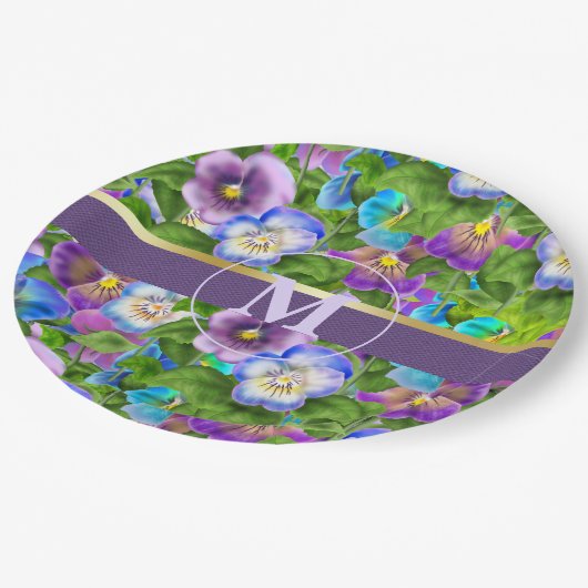 Assiettes En Carton Monogramme Anniversaire Pansy Violet Fleurs Aquare (Angle)