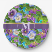 Assiettes En Carton Monogramme Anniversaire Pansy Violet Fleurs Aquare (Devant)