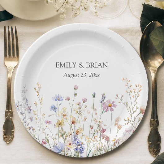 Assiettes En Carton Monogramme Aquarelle Rustique Joli Fleur sauvage C