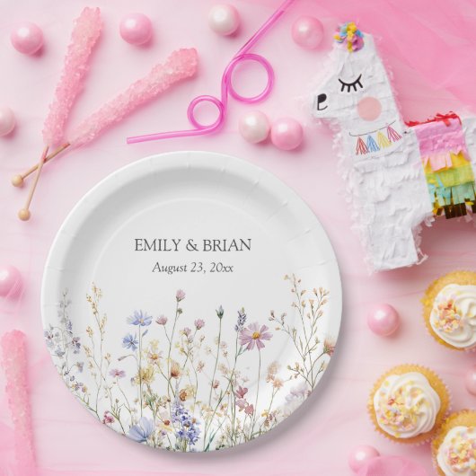 Assiettes En Carton Monogramme Aquarelle Rustique Joli Fleur sauvage C (Fête)