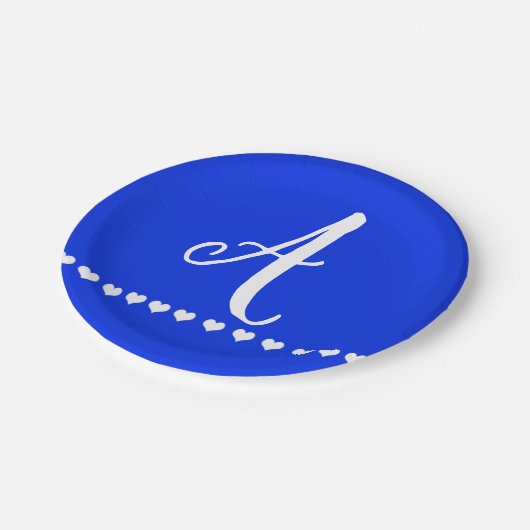 Assiettes En Carton Monogramme bleu et blanc initial (Angle)
