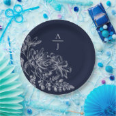 Assiettes En Carton Monogramme bleu marine moderne Plaque en papier fl (Fête)