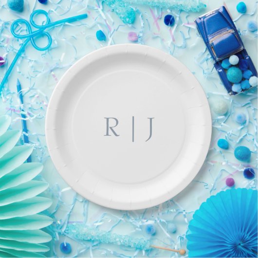 Assiettes En Carton Monogramme bleu poussiéreux Initiales Mariage mini (Fête)
