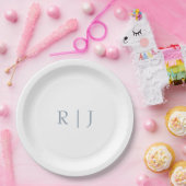 Assiettes En Carton Monogramme bleu poussiéreux Initiales Mariage mini (Fête)