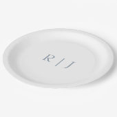 Assiettes En Carton Monogramme bleu poussiéreux Initiales Mariage mini (Angle)