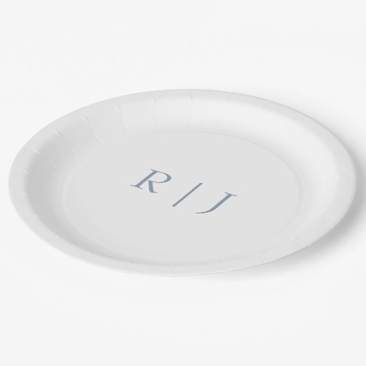 Assiettes En Carton Monogramme bleu poussiéreux Initiales Mariage mini (Angle)