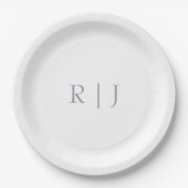 Assiettes En Carton Monogramme bleu poussiéreux Initiales Mariage mini (Devant)