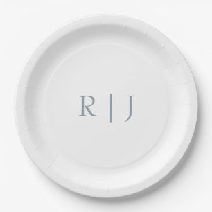 Assiettes En Carton Monogramme bleu poussiéreux Initiales Mariage mini