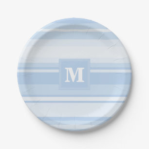 Assiettes En Carton Monogramme Bleu rayures