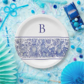 Assiettes En Carton Monogramme Blue Rabbit animal Whimsical Custom (Fête)