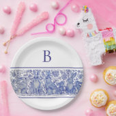 Assiettes En Carton Monogramme Blue Rabbit animal Whimsical Custom (Fête)