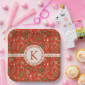Assiettes En Carton Monogramme Bois de Noël Rouge (Fête)