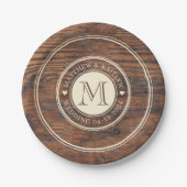 Assiettes En Carton Monogramme cardiaque Mariage rustique en noix fonc (Devant)