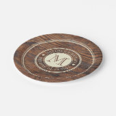 Assiettes En Carton Monogramme cardiaque Mariage rustique en noix fonc (Angle)