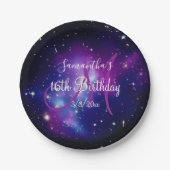 Assiettes En Carton Monogramme céleste pourpre Anniversaire (Devant)