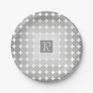 Assiettes En Carton Monogramme Cercles Gris Moderne