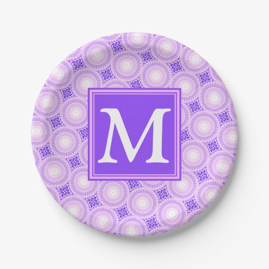 Assiettes En Carton Monogramme cercles violets motif (Devant)