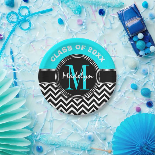 Assiettes En Carton Monogramme Chevron du secondaire (Fête)