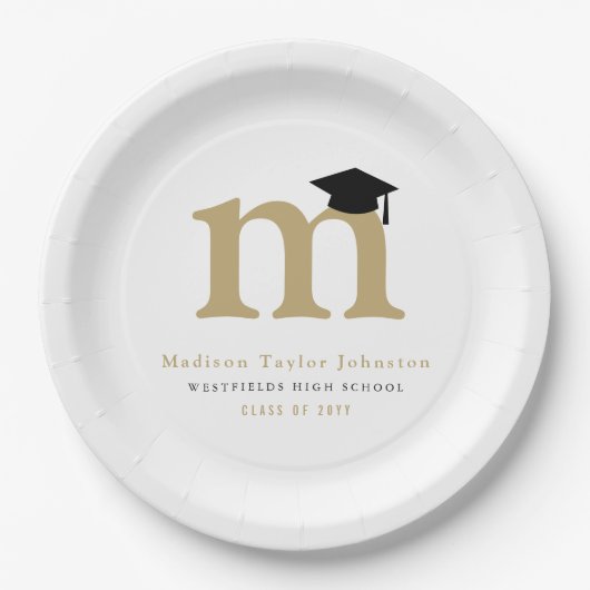 Assiettes En Carton Monogramme classique simple Fête de graduation mod (Devant)