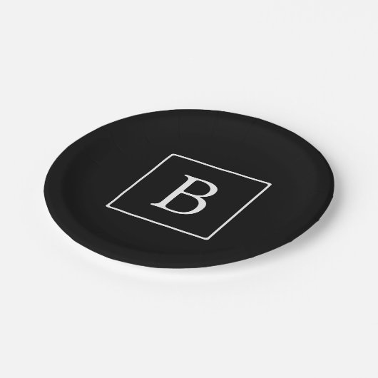 Assiettes En Carton Monogramme classique simple | Texte noir et blanc (Angle)