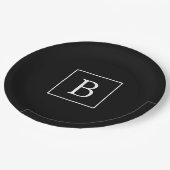 Assiettes En Carton Monogramme classique simple | Texte noir et blanc (Angle)