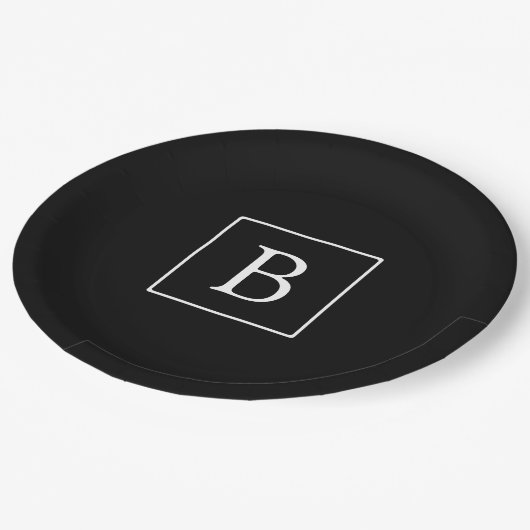 Assiettes En Carton Monogramme classique simple | Texte noir et blanc (Angle)