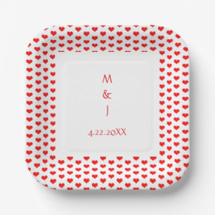 Assiettes En Carton Monogramme Coeurs rouges Couple Nom Mariage romant