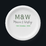 Assiettes En Carton Monogramme couple gris vert moderne date romantiqu<br><div class="desc">conception filaire</div>