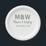 Assiettes En Carton Monogramme couple gris vert moderne date romantiqu<br><div class="desc">conception filaire</div>