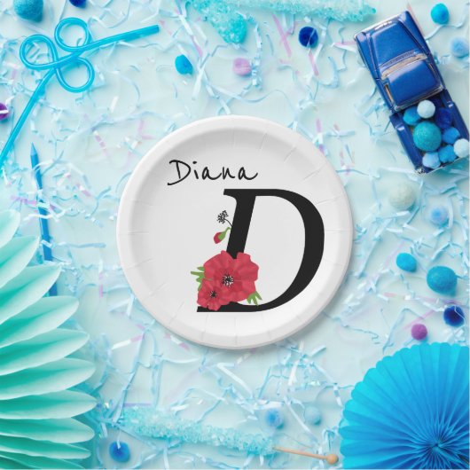 Assiettes En Carton Monogramme D, lettre D, fleurs, monogramme (Fête)