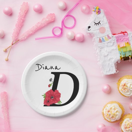Assiettes En Carton Monogramme D, lettre D, fleurs, monogramme (Fête)