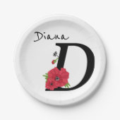 Assiettes En Carton Monogramme D, lettre D, fleurs, monogramme (Devant)
